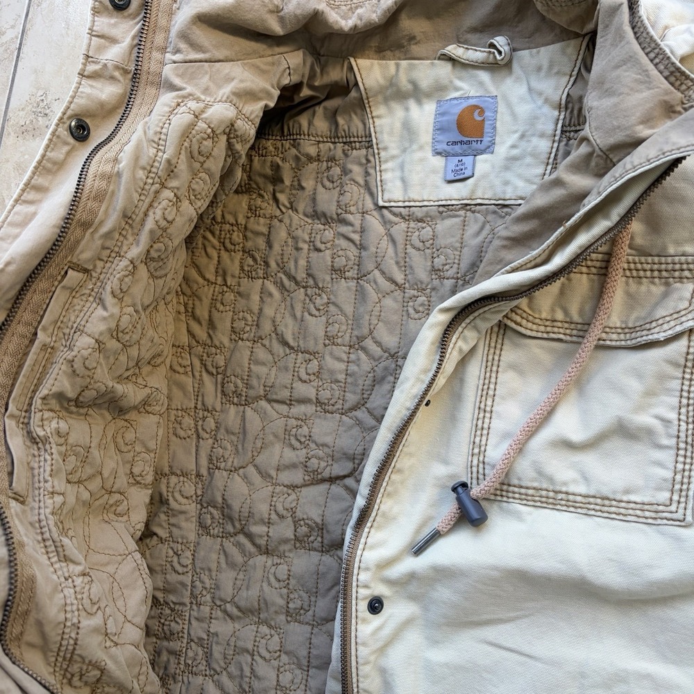 Carhartt Jacket Womens Medium Khaki Fargo Canvas Quilt Lined Work Coat Faded - Picture 8 of 15